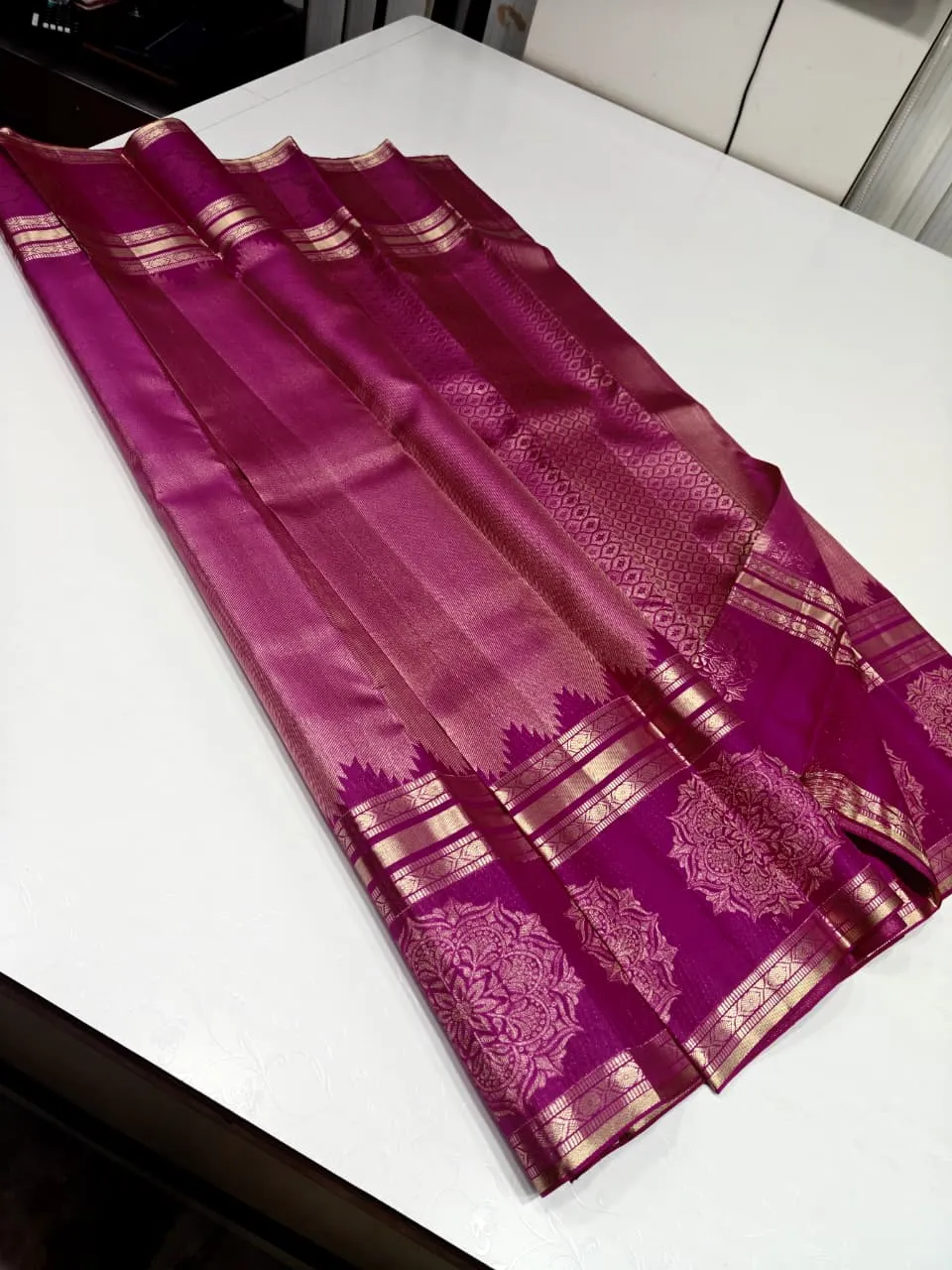 Kanchipuram Bridal Magenta Floral Zari Tissue Silk Saree
